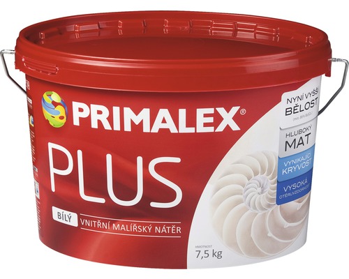Farba na stenu Primalex Plus biela 7,5 kg Vedro interiérovej farby Primalex Plus, 7,5 kilogramov