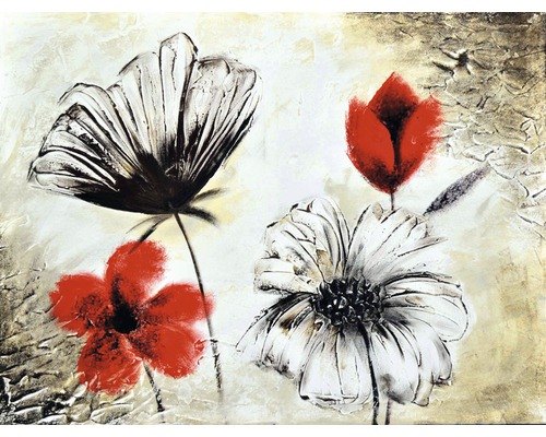 Ručne maľovaný obraz 2.907.2354 motív červeno-biele kvety 80x115 cm