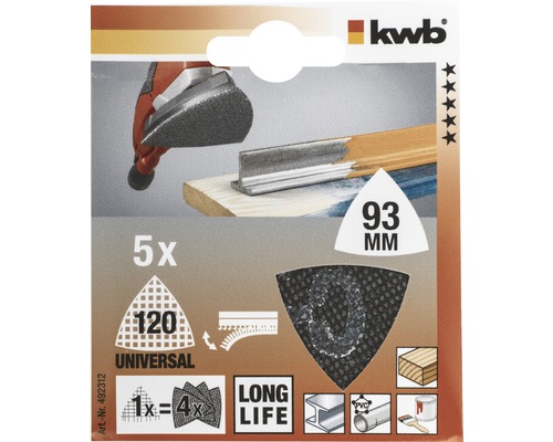 Sada brúsnych papierov kwb, trojuholníkové, zrnitosť 120, veľkosť 93 mm, 5 kusov