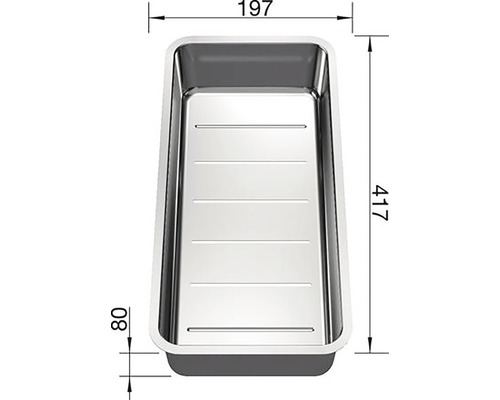 Nerezový drez s rozmermi 197 x 417 x 80 mm