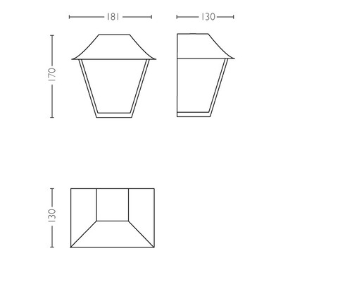 Technický nákres nástennej lampy s rozmermi