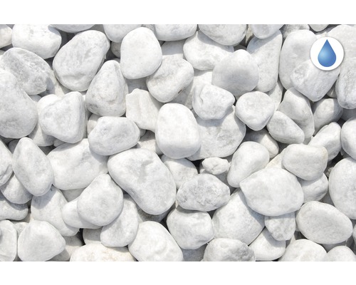 Biele okrasné kamienky so symbolom priepustnosti vody