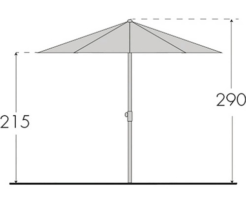 Technický nákres slnečníka s výškovou indikáciou