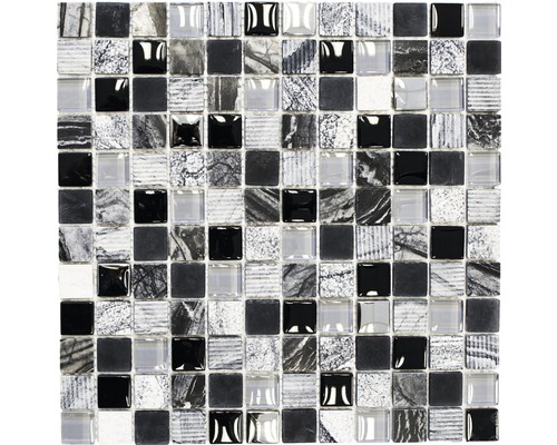 Sklenená mozaika s prírodným kameňom XCM HQ24 MIX VIACFAREBNÁ 30x30 cm Mozaiková dlaždica so vzhľadom skla a kameňa