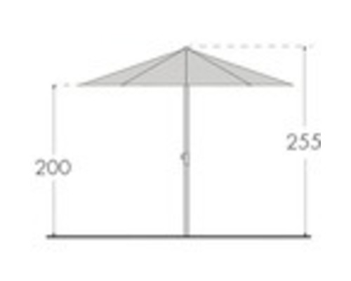 Technický nákres slnečníka s výškovými údajmi v centimetroch