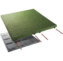 Zelené a sivé gumové terasové dlaždice so spojovacími kusmi