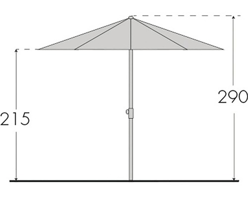 Technický nákres slnečníka s výškou 215 cm a rozpätím 290 cm