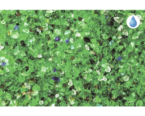 Zelené sklenené črepy ako krytina jazierka so symbolom priepustnosti vody