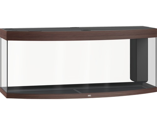 Akvárium so zakriveným predným sklom a dreveným dekorom