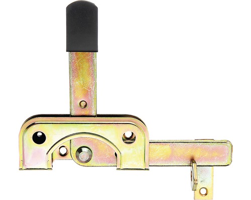 Západka záhradných brán pre rámy s úzkym prierezom 195x160 mm galv. žlto pozinkovaná Záves brány s kovovou zarážkou