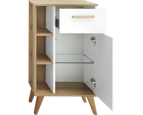 Nočný stolík so zásuvkou, dvierkami a policami