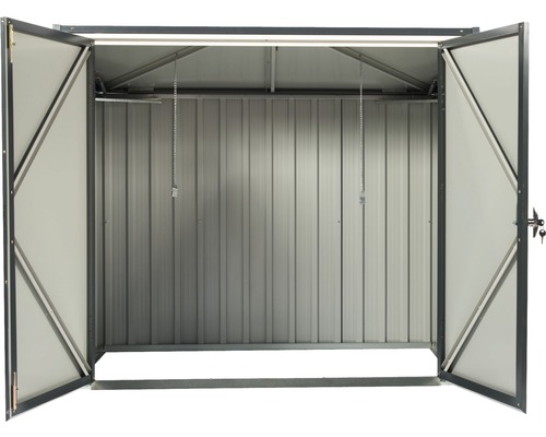 Otvorený kovový box na náradie s policovým systémom