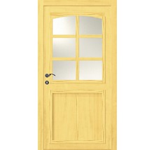 Drevené dvere so sklenenou výplňou a kovaním