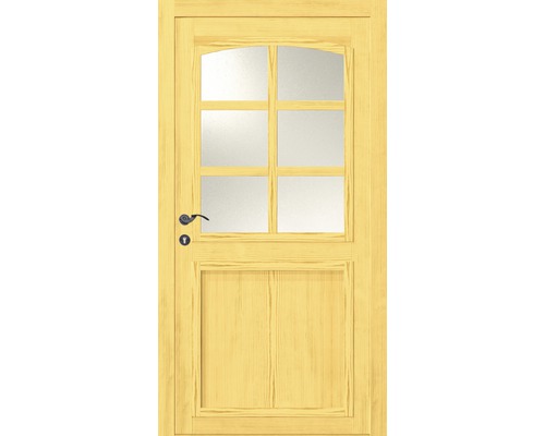 Drevené dvere so sklenenou výplňou a kovaním