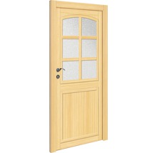 Drevené dvere so sklenenou výplňou a kovaním