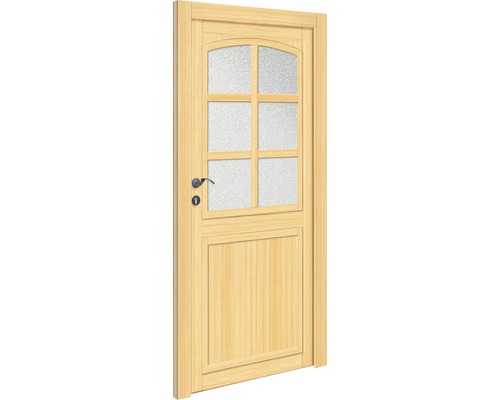 Drevené dvere so sklenenou výplňou a kovaním