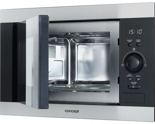 Otvorená nerezová mikrovlnná rúra s ovládacím panelom