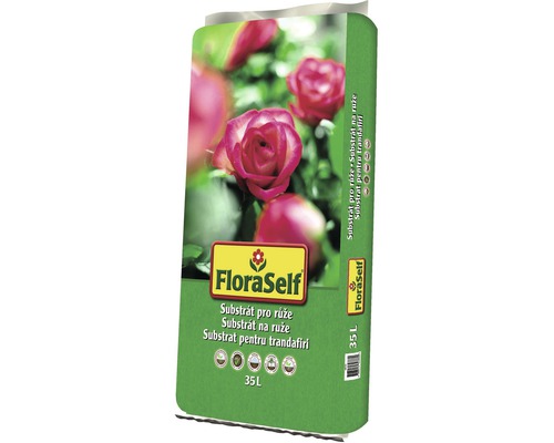 Balenie substrátu pre ruže s logom FloraSelf a obrázkom ruží, 35 litrov