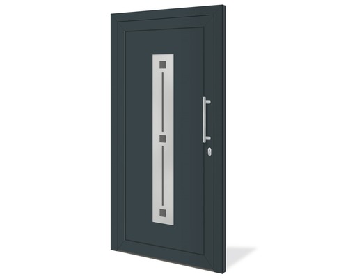 Vchodové dvere s kľučkou a obdĺžnikovou sklenenou vložkou