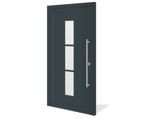 Vchodové dvere s tromi sklenenými výplňami a tyčovým madlom