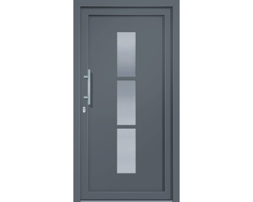 Vchodové dvere s tromi obdĺžnikovými sklenenými vložkami a držadlom