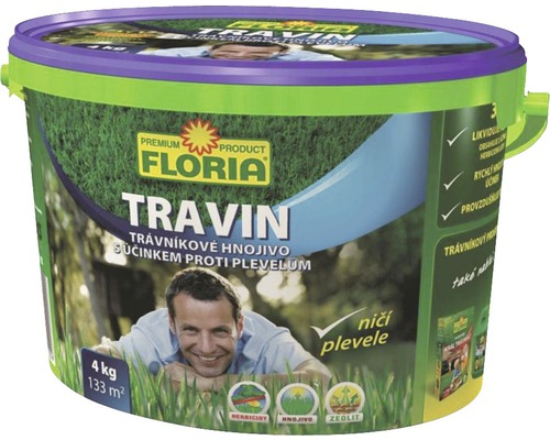 Trávnikové hnojivo s účinkom proti burinám Floria Travin 4 kg