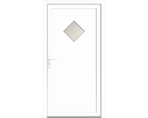 Biele vonkajšie dvere s kosoštvorcovým sklom