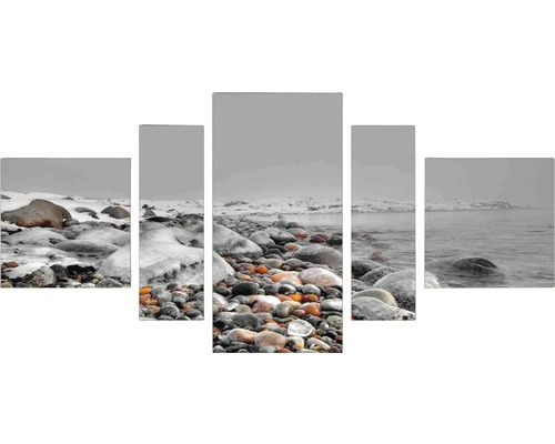 Obraz na plátne päťdielny motív kamene na pláži 80x160cm