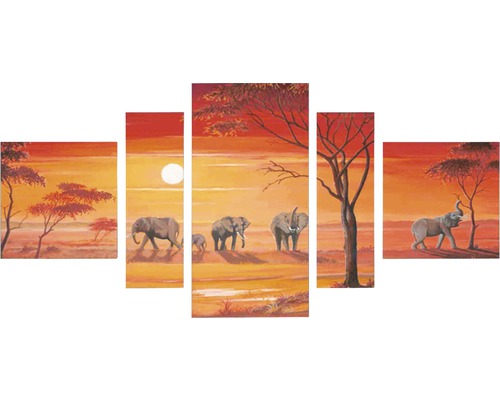 Obraz na plátne päťdielny motív slony 80x160cm