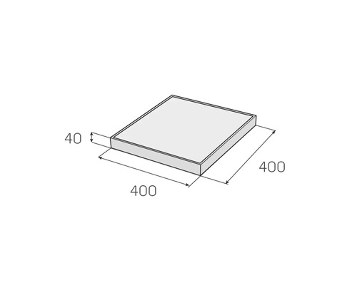 Nákres sprchovej vaničky s rozmermi 400 x 400 x 40 milimetrov