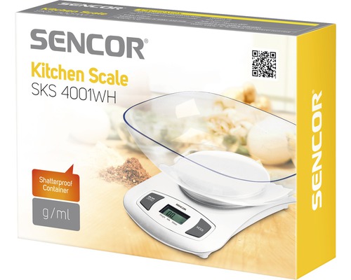 Kuchynská váha Sencor SKS 4001WH v balení