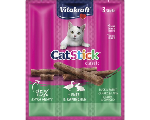 Maškrty pre mačky Vitakraft kačica a králik 3 ks 18 g Vitakraft Catstick Classic maškrta pre mačky s kačicou a králikom, 3 kusy