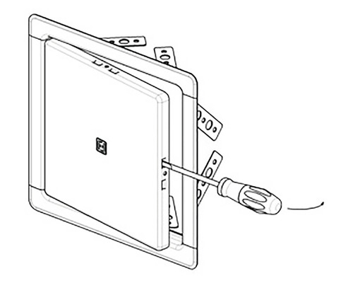 Ilustrácia revíznych dvierok so skrutkovačom