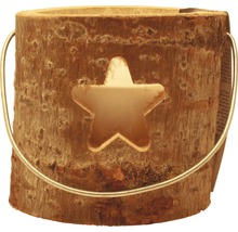 Drevený kvetináč s hviezdicovým výrezom a kovovou rukoväťou