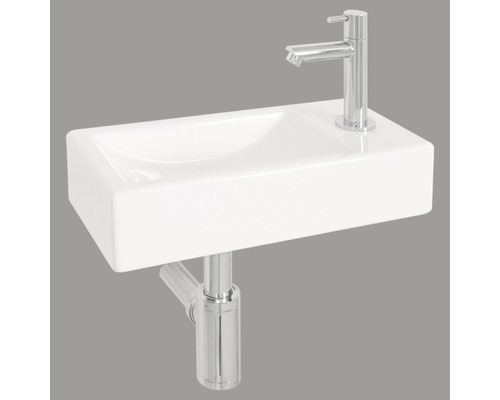 Malé umývadlo Differnz sanitárna keramika biela chróm 38 x 18 x 8 cm 38.004.18 Umývadlo s batériou a sifónom