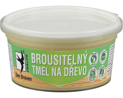 Tmel na drevo DEN BRAVEN brúsiteľný 250 g borovica Brúsiteľný tmel na drevo v dóze