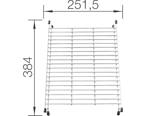 Technický nákres odkvapkávača s rozmermi 251,5 x 384 milimetrov.