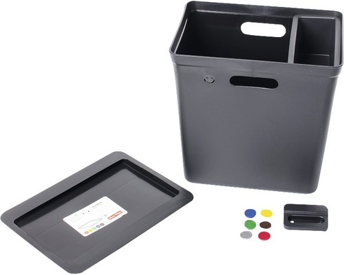 Kôš na triedený odpad s vekom a farebnými značkami na triedenie odpadu