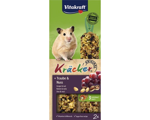 Maškrty pre škrečky Vitakraft Kräcker s orechmi 2 ks 112 g Vitakraft Kräcker tyčinka s hroznom a orechmi pre hlodavce