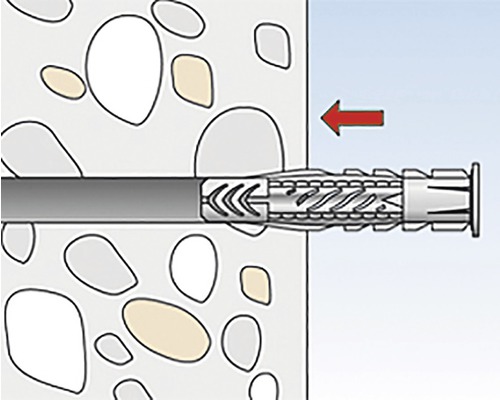Ilustrácia hmoždinky upevnenej v stene