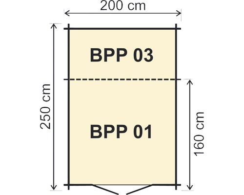 Technický nákres s rozmermi 200 cm šírka a 250 cm výška