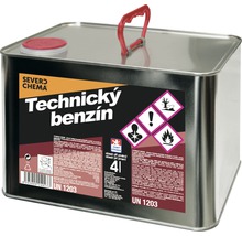 Technický čistiaci benzín v kovovej nádobe s červenou rukoväťou a vekom