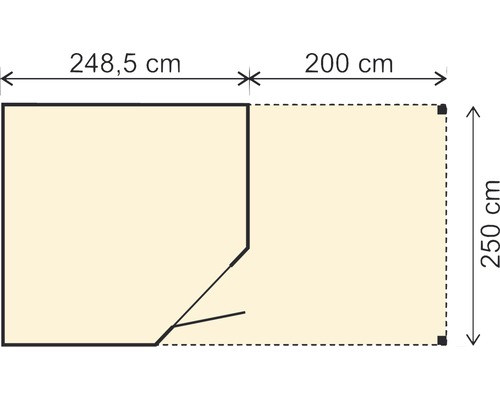 Pôdorys s rozmermi 248,5 cm, 200 cm a 250 cm