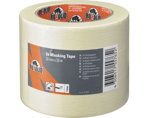 Krepová maskovacia páska Roxolid 30 mm x 50 m; set 3 kusov Rolka krepovej pásky 30 milimetrov krát 50 metrov