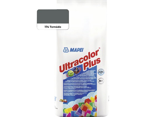 Škárovacia hmota Mapei Ultracolor Plus 174 tornádo 2 kg Vrece škárovacej hmoty Mapei Ultracolor Plus so vzorkou farby 174 Tornádó