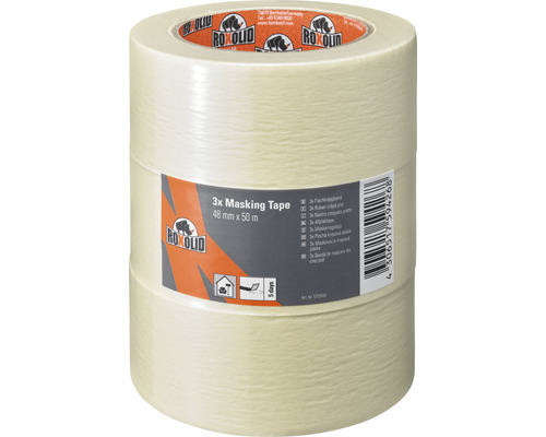 Krepová maskovacia páska ROXOLID 48 mm x 50 m, set 3 kusov Tri rolky maskovacej pásky Roxolid, každá 48 milimetrov krát 50 metrov