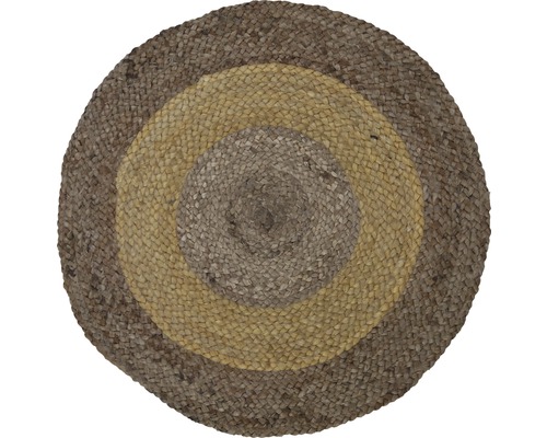 Okrúhly jutový koberec s koncentrickými kruhmi