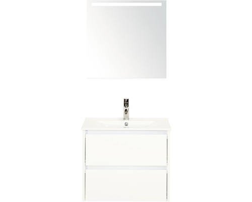 Kúpeľňový nábytkový set Dante 60 cm s keramickým umývadlom biela vysoko lesklá a zrkadlom s LED osvetlením