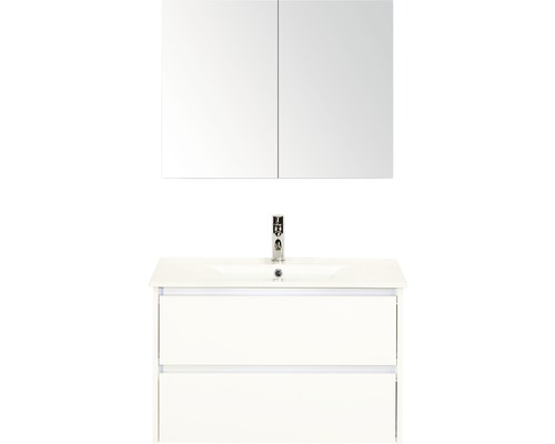 Kúpeľňový nábytkový set Dante 80 cm s keramickým umývadlom biela vysoko lesklá a zrkadlovou skrinkou Kúpeľňový nábytkový set Dante 80 cm s keramickým umývadlom biela vysoko lesklá a zrkadlovou skrinkou
