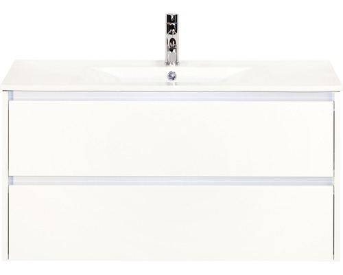 Kúpeľňový nábytkový set Dante 100 cm s keramickým umývadlom biela vysoko lesklá